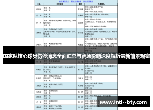 国家队核心球员伤停消息全面汇总与赛场影响深度解析最新前景观察